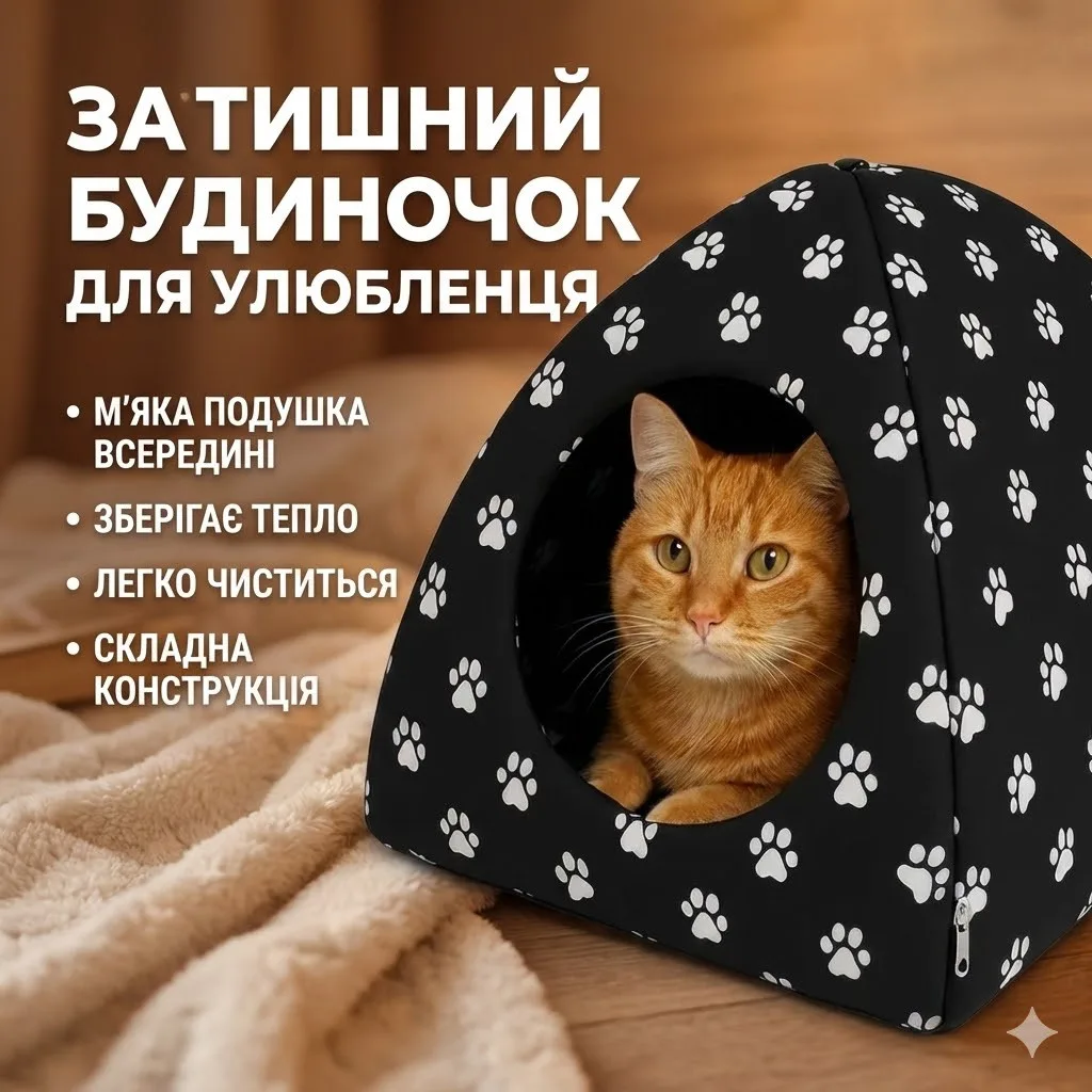 Будиночок для собак і котів тканинний м'який, з подушкою всередині, 34×40 см