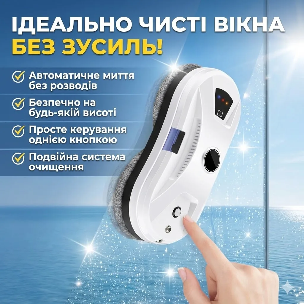 Робот для мытья окон Germatic W14S, ультразвуковое увлажнение, пульт ДУ, страховка