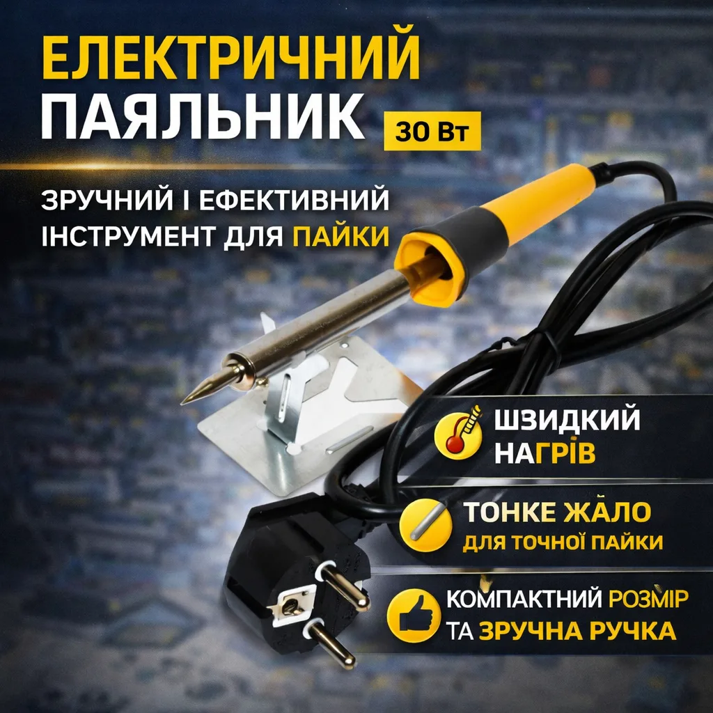 Паяльник електричний Works WL-9 30W, тонке жало, швидкий нагрів