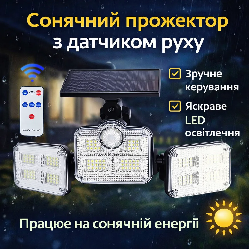 Сонячний вуличний LED світильник Solar Lights Outdoor, 122-138 LED, датчик руху, IP65
