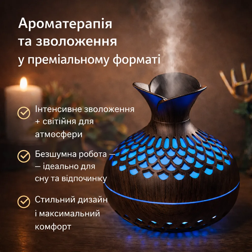 Увлажнитель воздуха ультразвуковой портативный Cool Mist Humidifier, 300 мл, 7-цветная LED-подсветка