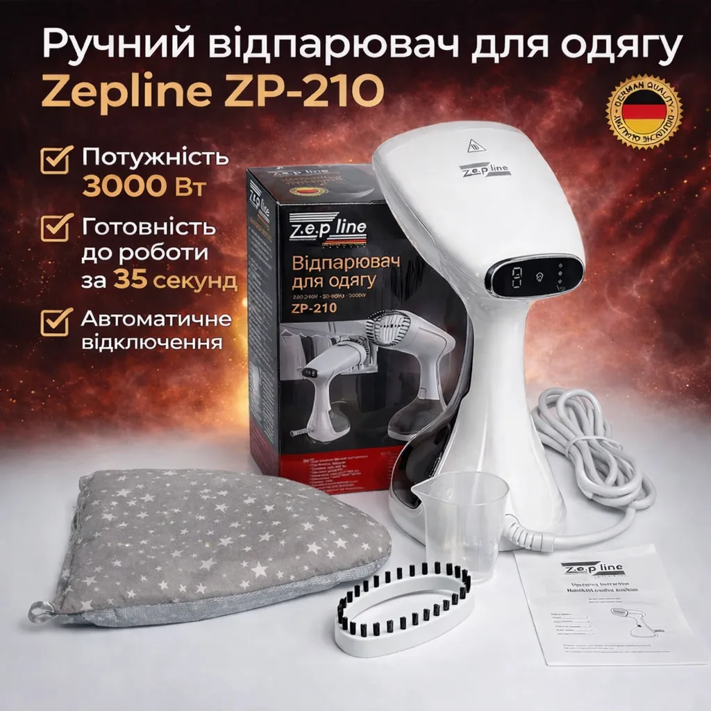 Відпарювач вертикальний Zepline ZP-210, 3000 Вт, портативний, білий