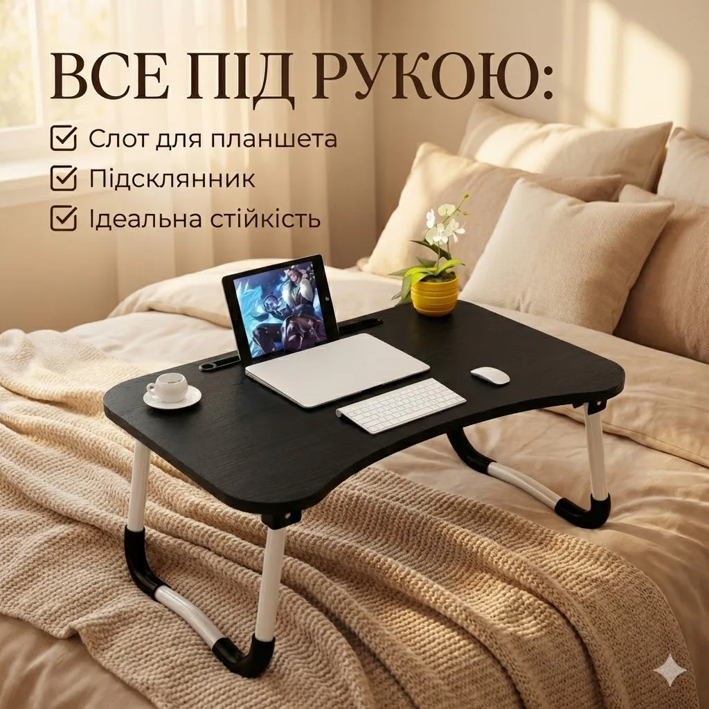 Портативный складной столик для ноутбука с держателем для стакана, регулируемая рабочая поверхность