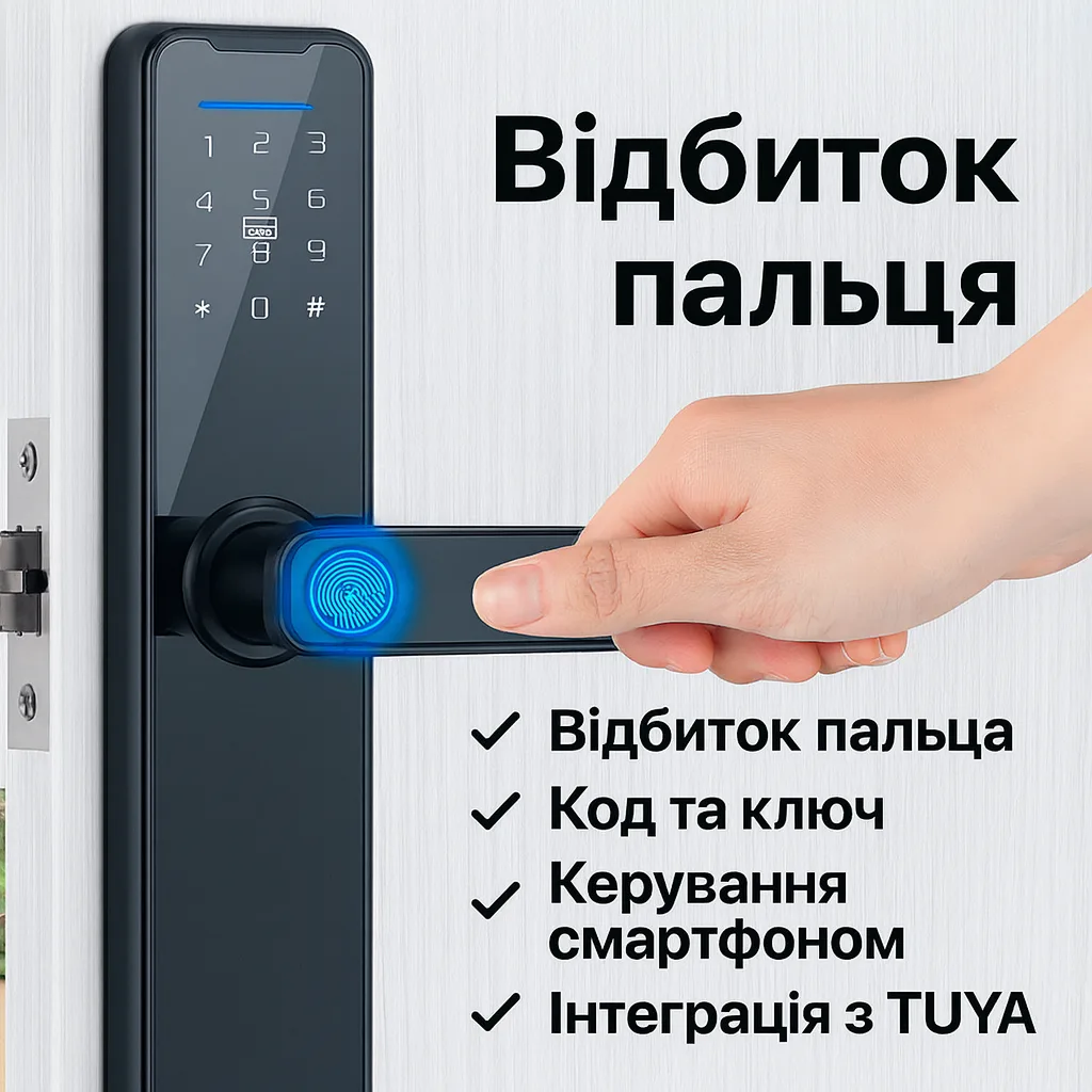 Умный дверной замок с биометрией, паролем, на батарейках и USB, Bluetooth, TUYA