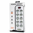 Фото 2 — Мережевий подовжувач Power Socket D10 на 10 розеток з вимикачем, 4 USB та Type-C (PD), кабель 5 м, 2500 Вт