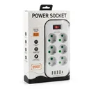 Фото 2 — Мережевий подовжувач Power Socket D6 на 6 розеток, з вимикачем, LED-індикатором, 4 USB та Type-C (PD), кабель 3 м, 2500 Вт