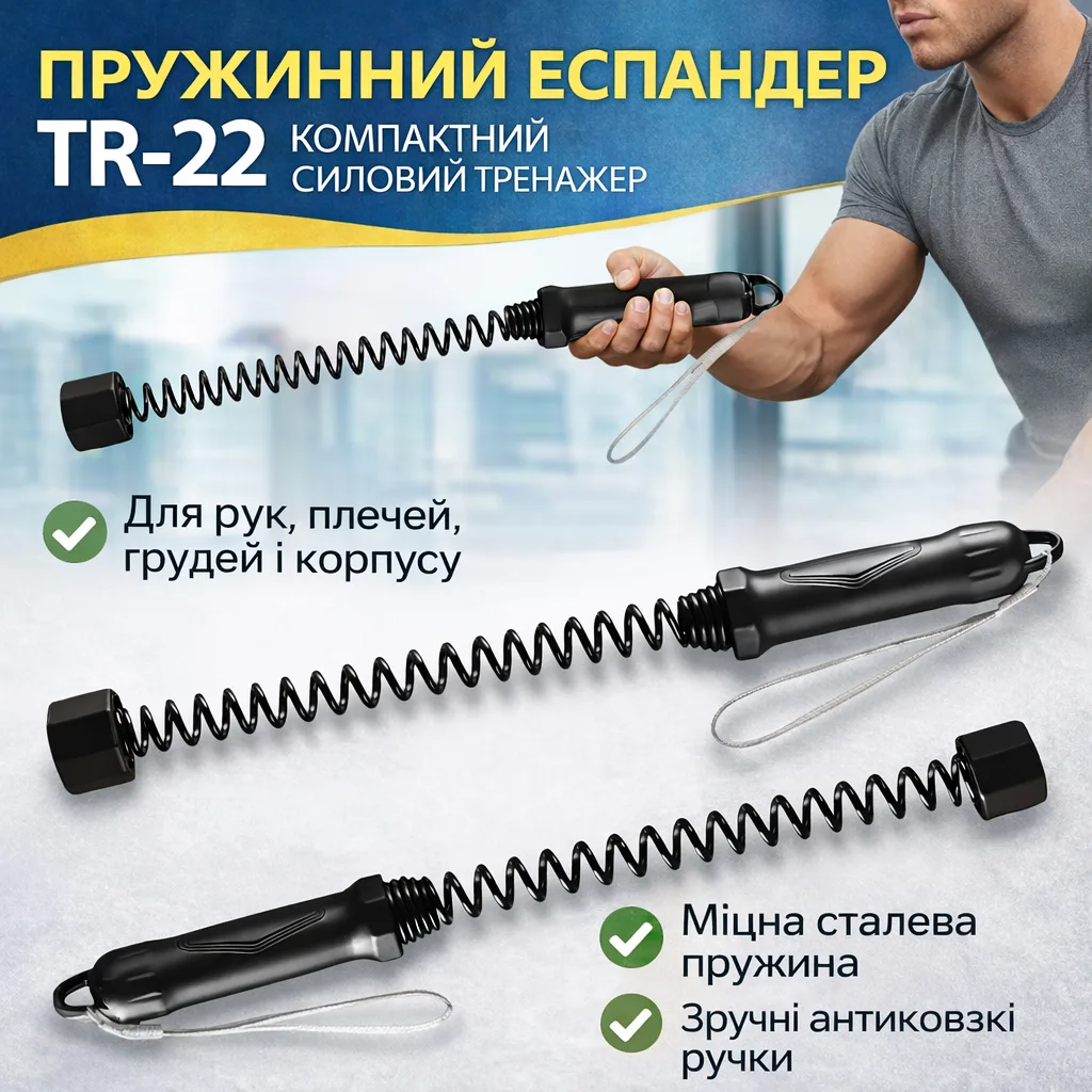 Набор из 2 пружинных эспандеров TR-22, 45×5 см, для рук, груди, плеч и корпуса