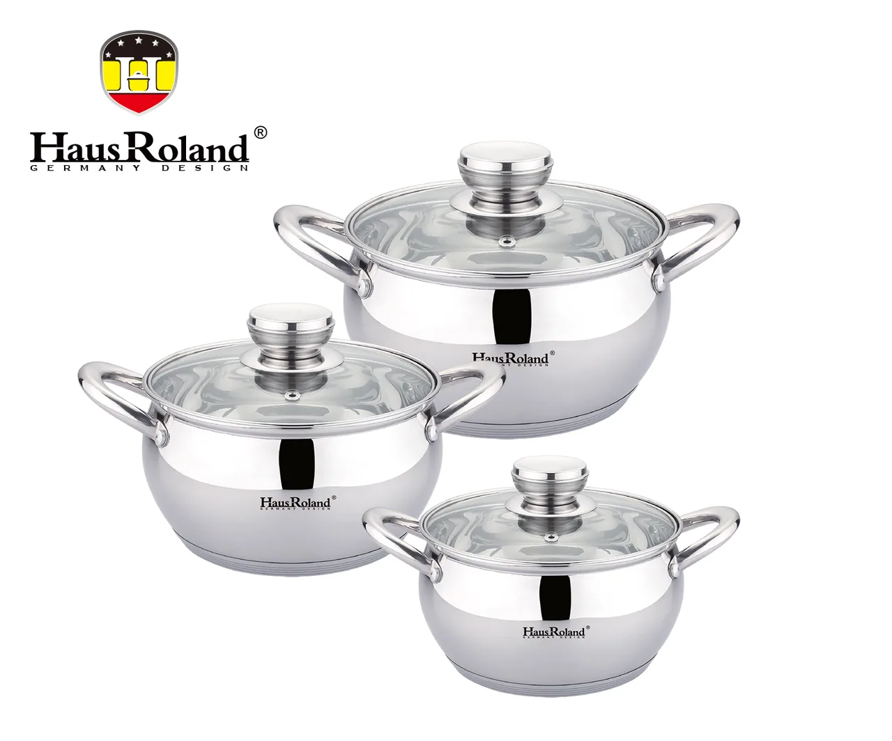 Набір каструль Haus Roland HR113-1, 3 шт, нержавіюча сталь, 2,6/3,6/6,1 л, срібляста