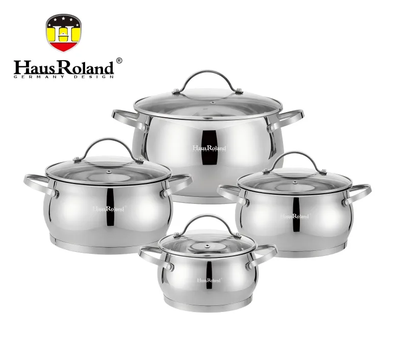 Набір каструль Haus Roland HR114-2, 4 шт, нержавіюча сталь, 1,9/2,7/3,6/6,1 л, сріблястий