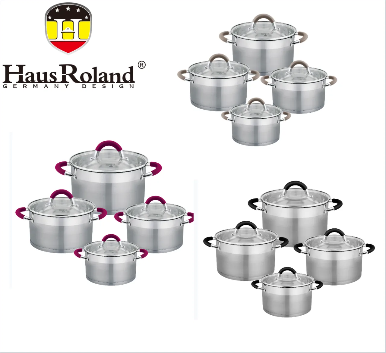 Набір каструль Haus Roland HR121-1, 4 шт, нержавіюча сталь, 1,9/2,6/3,6/5,7 л, сріблястий