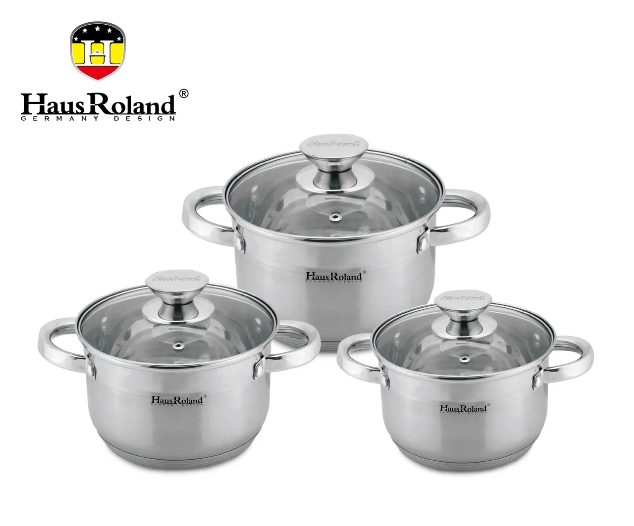 Набір каструль Haus Roland HR176-1, 3 шт, нержавіюча сталь, 2,9/3,9/5,1 л, сріблястий