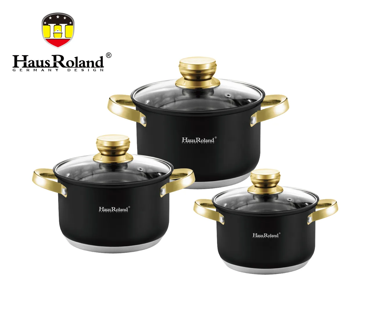 Набор кастрюль Haus Roland HR131-6, 3 шт, нержавеющая сталь, 2,9/3,9/5,1 л, черный