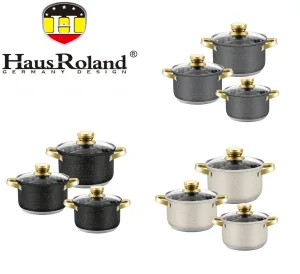 Набор кастрюль Haus Roland HR131-11, 3 шт, нержавеющая сталь, 2.9/3.9/5.1 л, гранитное покрытие