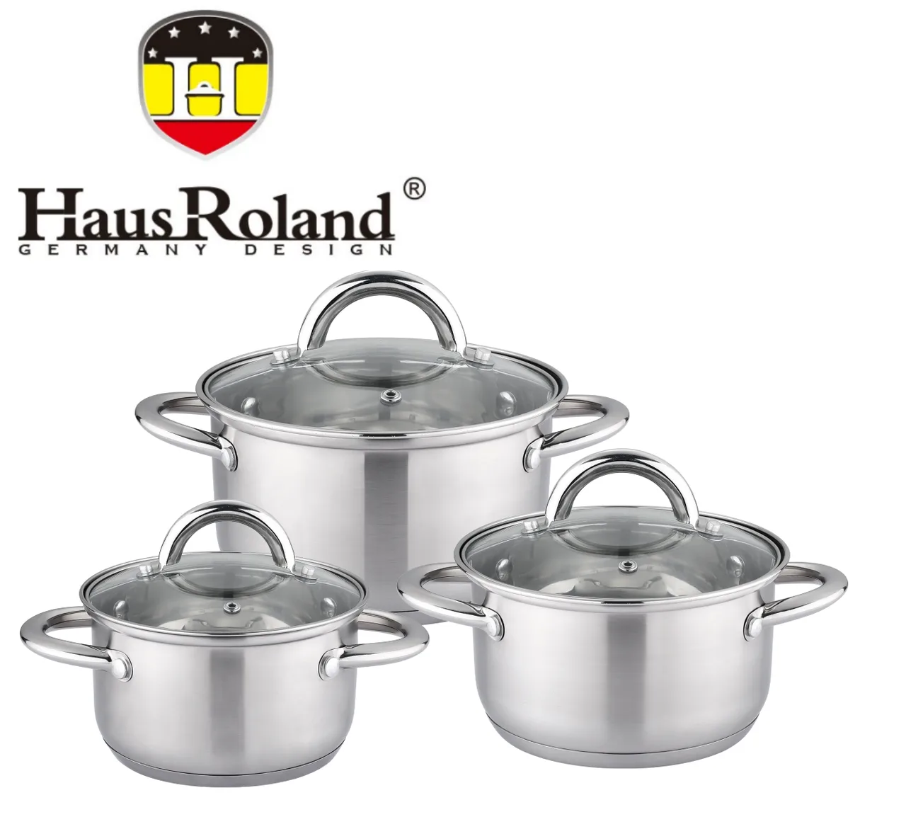 Набір каструль Haus Roland HR151-6, 3 шт, нержавіюча сталь, 2,7/3,6/4,7 л, сріблястий