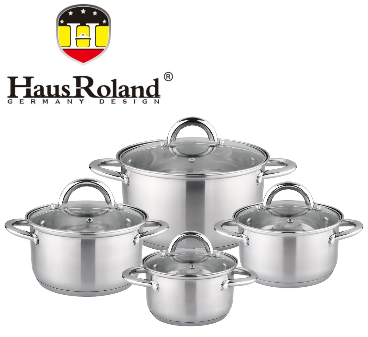 Набор кастрюль Haus Roland HR151-7, 4 шт, нержавеющая сталь, 1,9/2,7/3,6/4,7 л, серебристый
