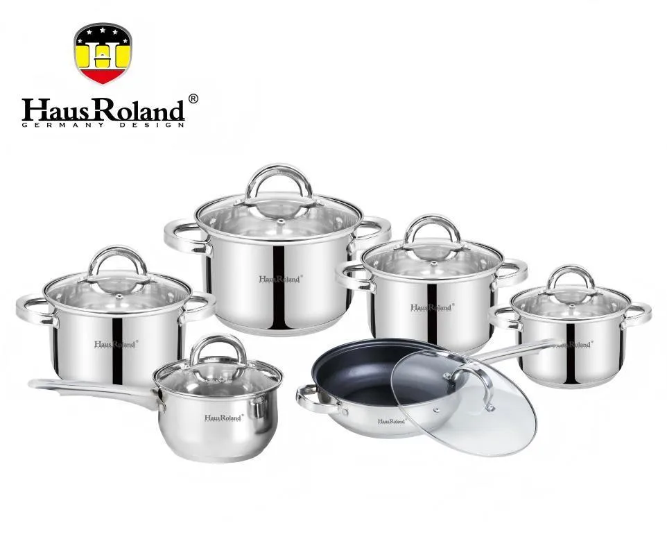 Набор посуды Haus Roland HR101-2,12 предметов из нержавеющей стали: кастрюли 1,9/2,7/3,6/6,1 л, ковш 1,9 л, сковорода 2,9 л (HR101
