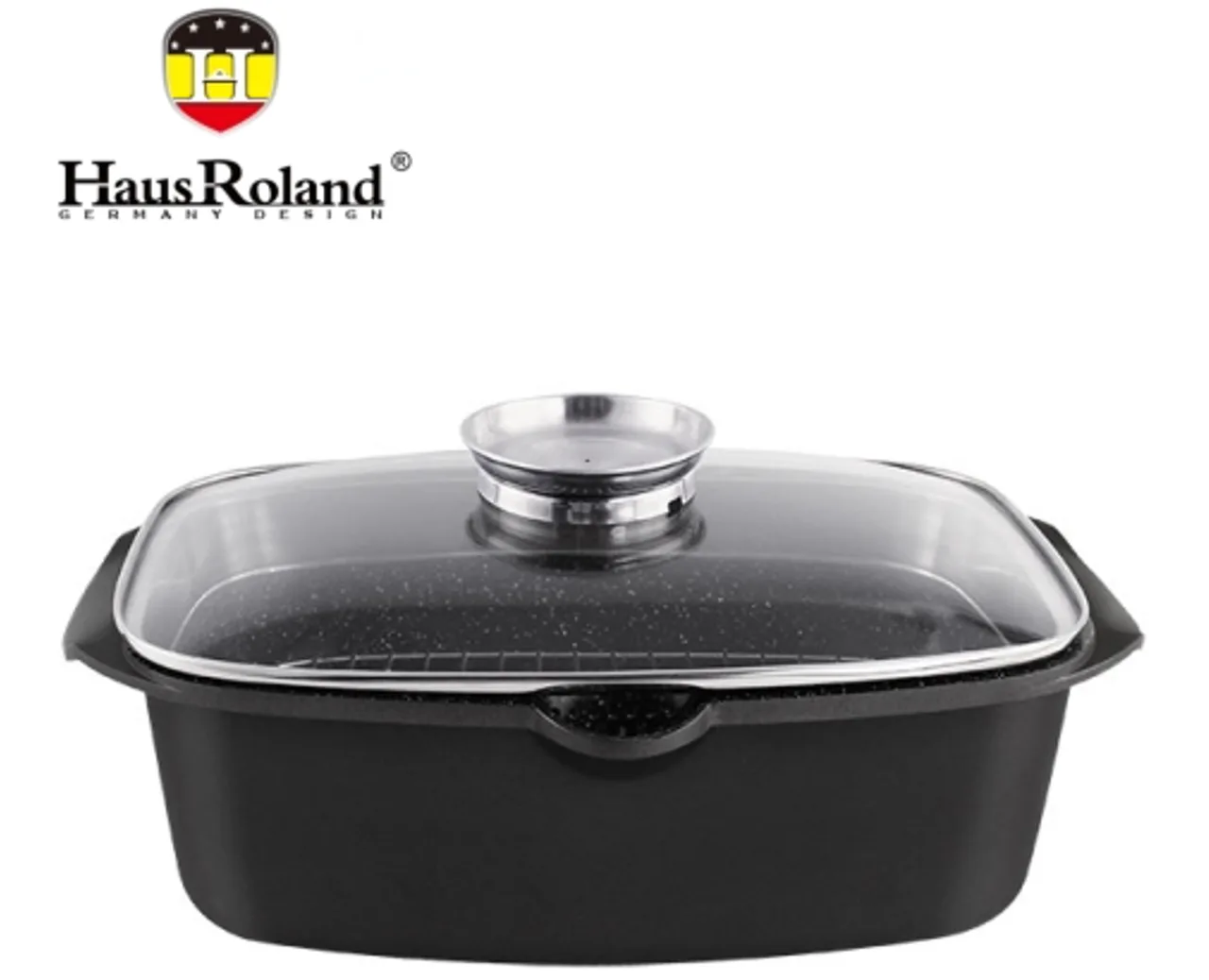 Сковорода-жаровня Haus Roland HR145-1, 32 см, 7,6 л, алюминиевая, с крышкой, черная