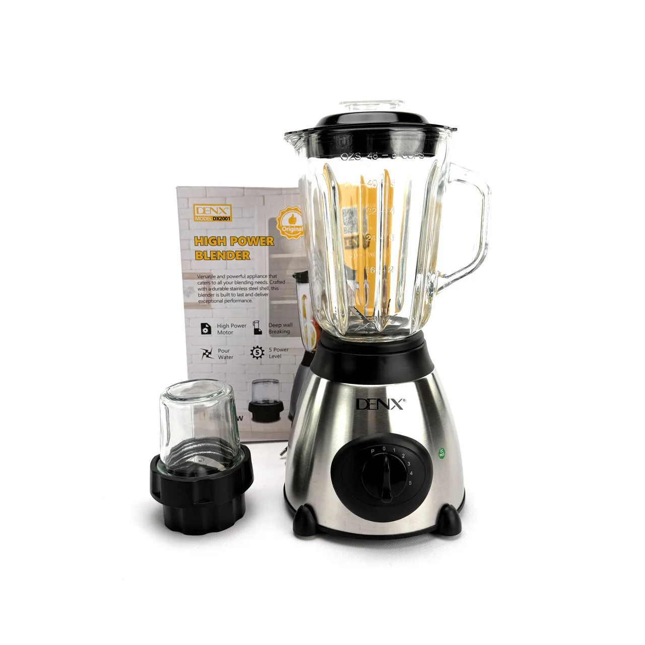 Блендер стационарный DENX DX2001, чаша 1,5 л, стальной, серебристый