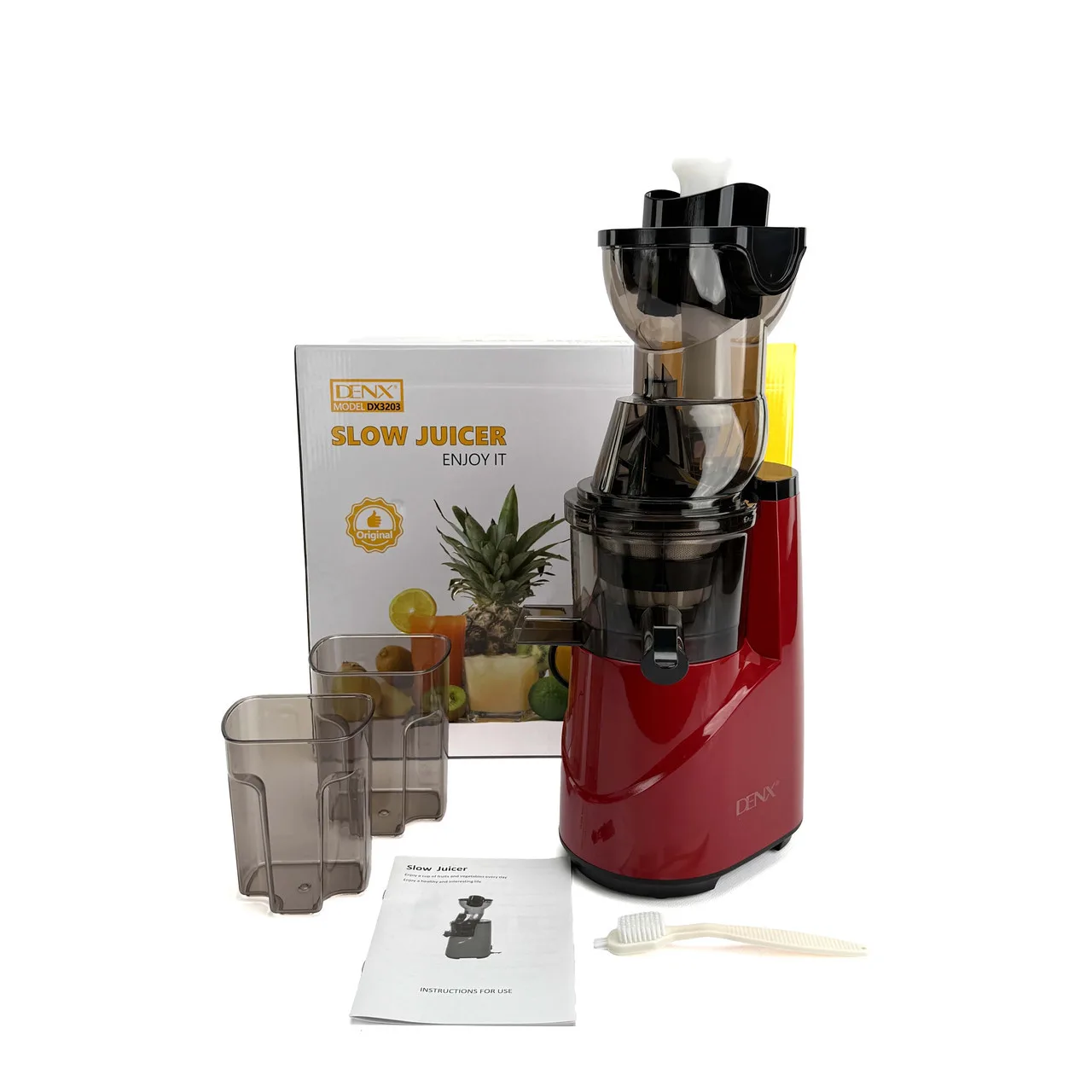 Соковыжималка шнековая DENX DX3203, 500 мл, 1000 Вт, красная