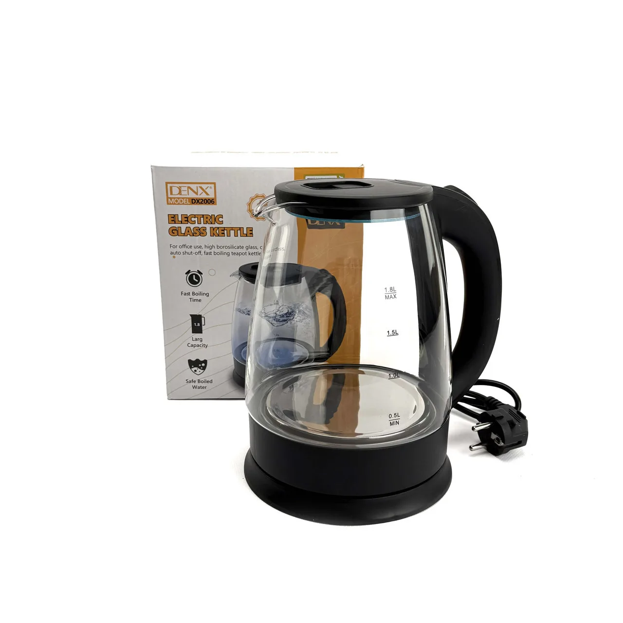 Электрочайник DENX DX2006, 1.8 л, 1500 Вт, чёрный