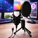 Photo 2 — USB Condenser Microphone with Pop Filter and RGB Lighting, Black
