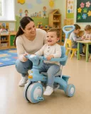 Фото 3 — Трехколесный велосипед-коляска Baby Carriage 588 с родительской ручкой и корзиной, голубой