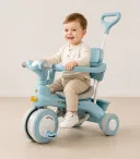Фото 5 — Трехколесный велосипед-коляска Baby Carriage 588 с родительской ручкой и корзиной, голубой