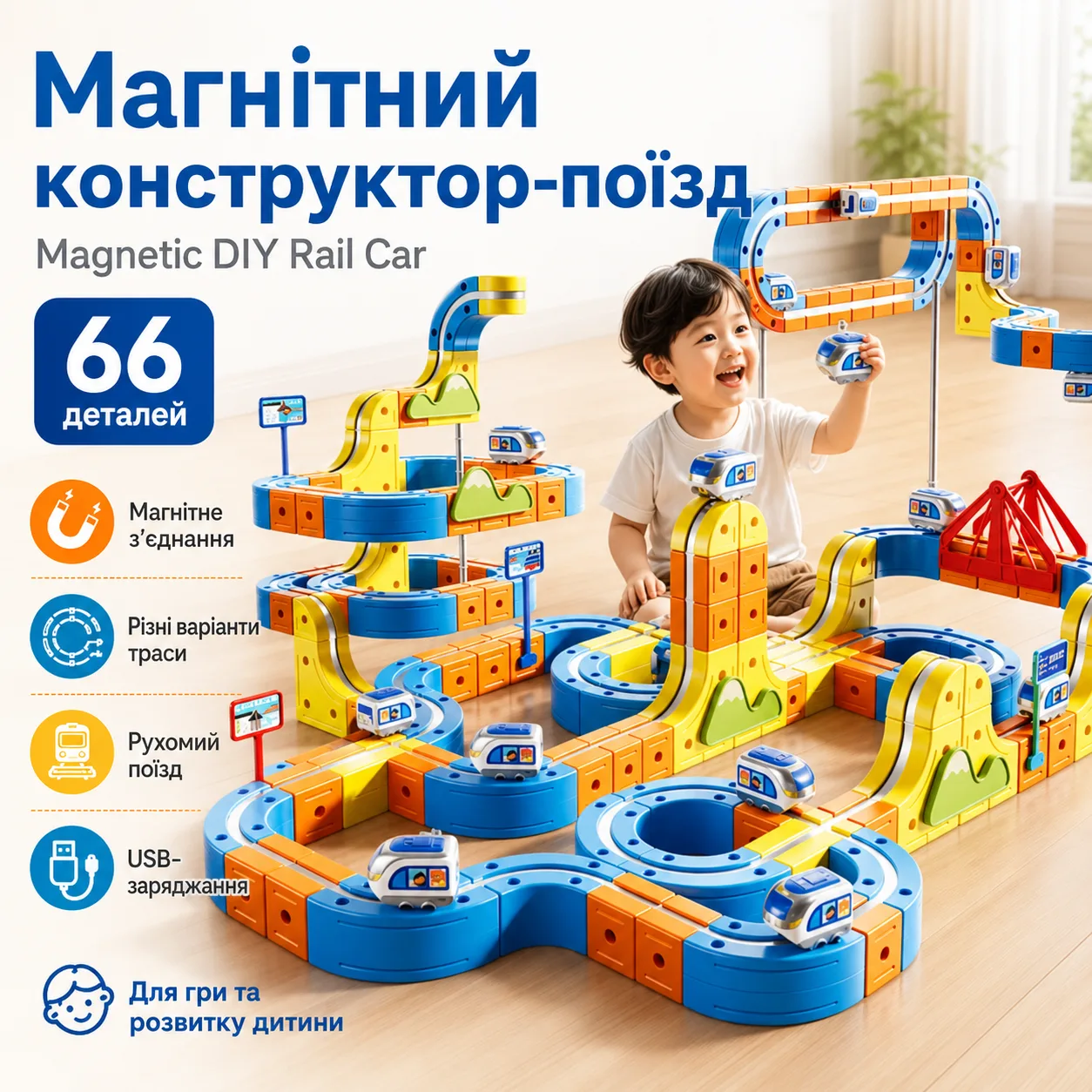Магнитный конструктор-поезд Magnetic DIY Rail Car, железная дорога для детей