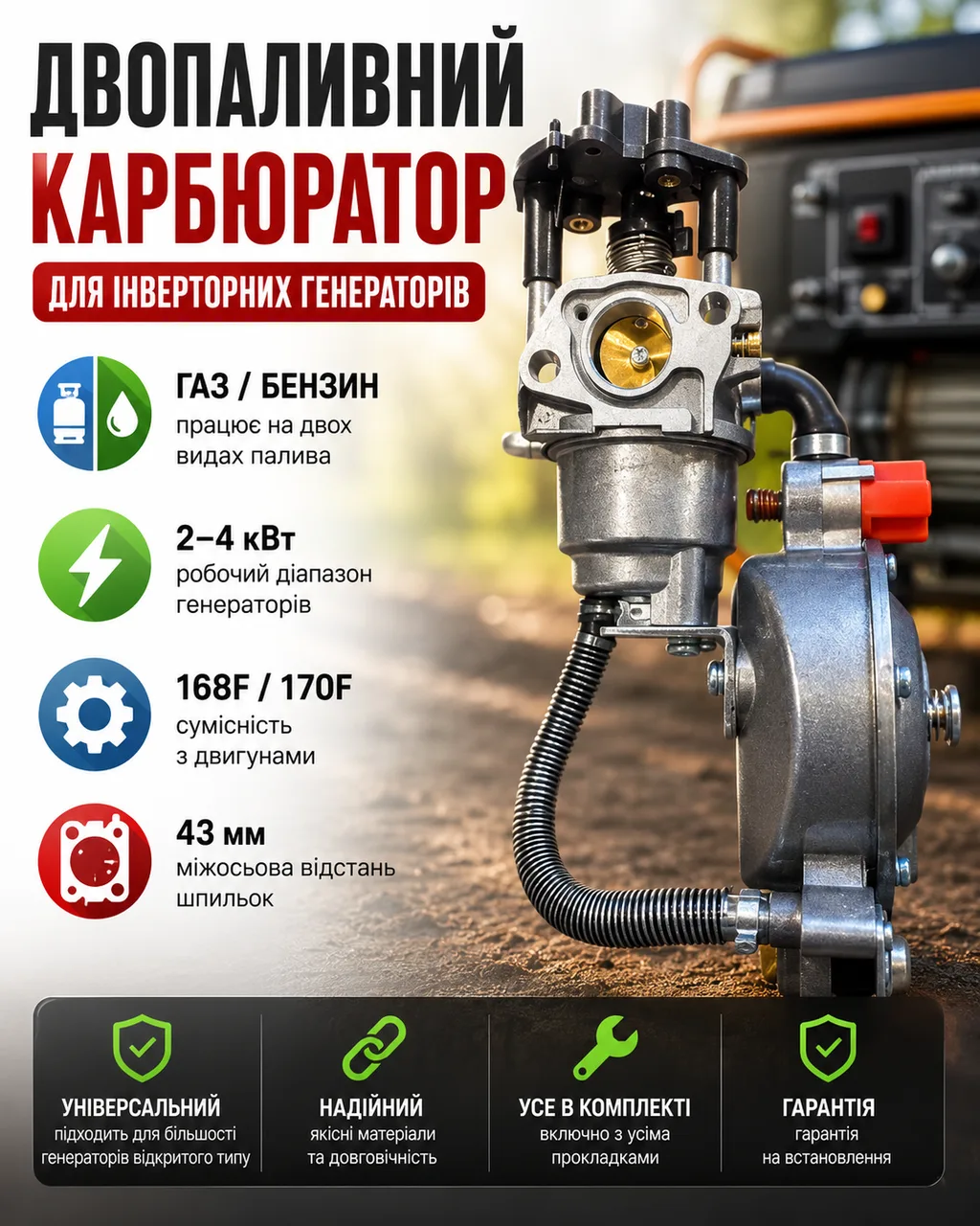 Gas Carburetor Regulator for Open-Frame Inverter Generator 3-4 kW Gas/Gasoline