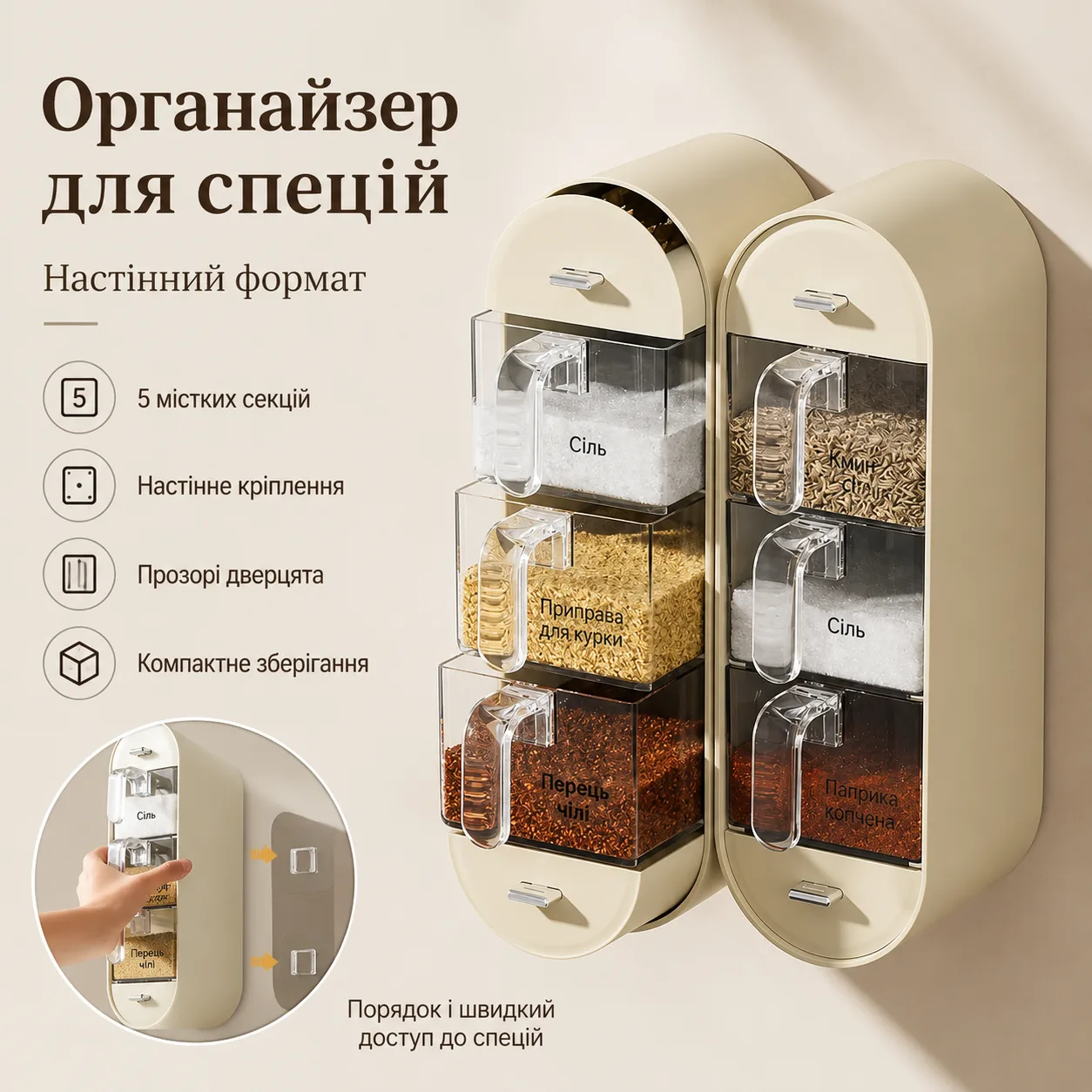 Настінний органайзер для спецій Spice organizer XL-905, Білий / Підвісний органайзер для круп / Органайзер для кухні