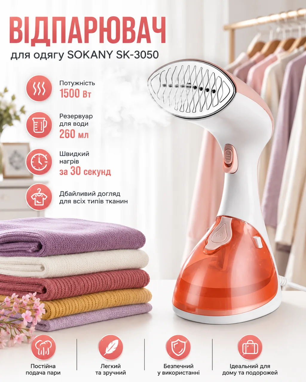 Ручний відпарювач 1500W Sokany SK-3050
