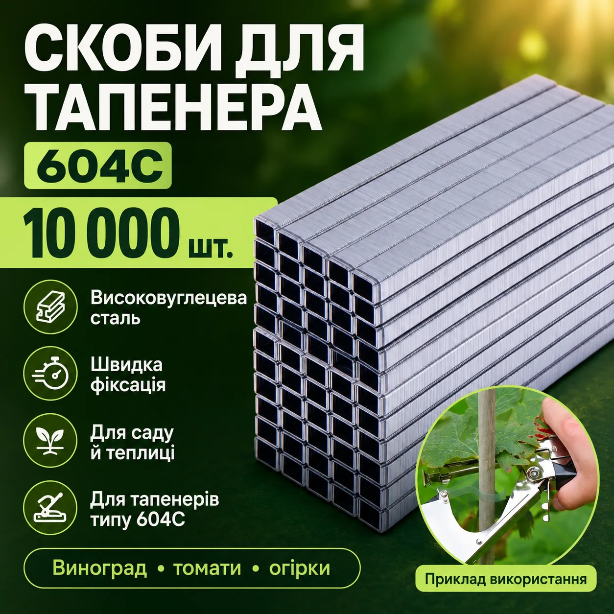 Скоби для садового степлера 10000 шт, AN Y-628, Сірий / Набір скоб для підв'язки рослин