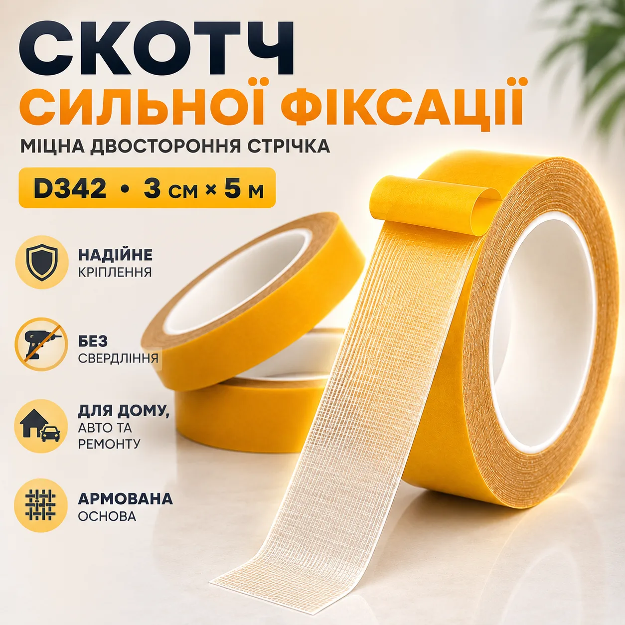Скотч сильної фіксації 3см*5м D342