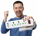 Фото 5 — Мережевий фільтр-подовжувач AN WL-5 на 3 універсальні розетки та 3 USB-порти з кнопкою включення, білий