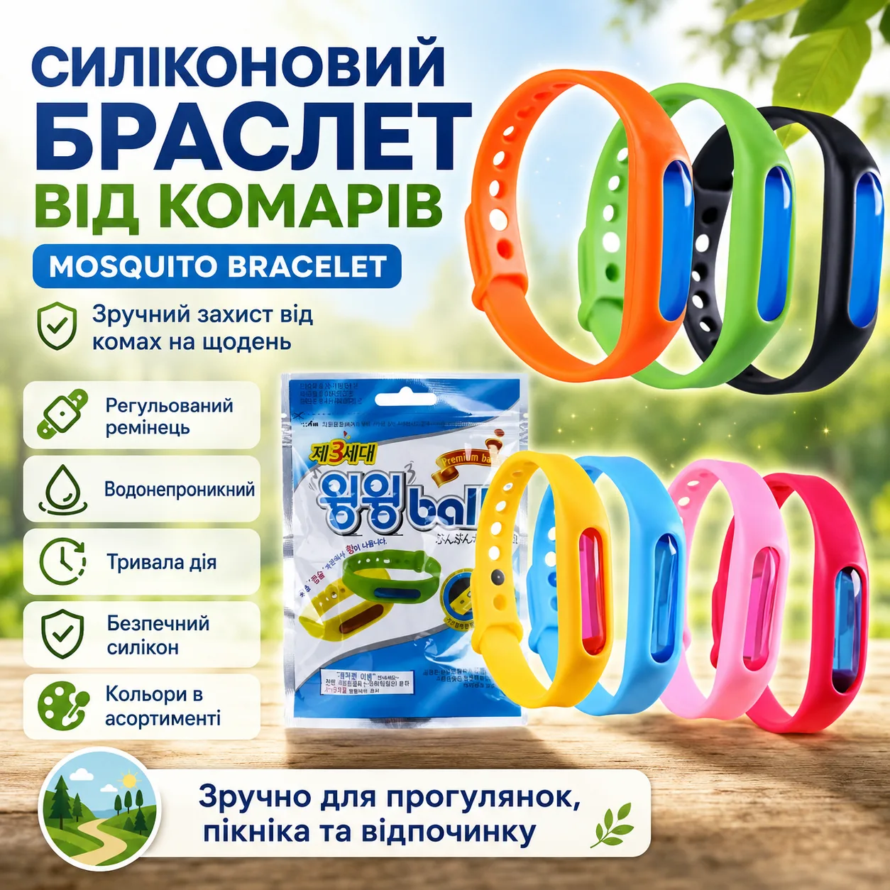 Силіконовий браслет від комарів, капсула, MOSQUITO BRACELET, колір мікс / Силіконовий антимоскітний браслет