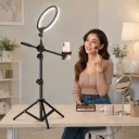 Photo 4 — Tripod H13 with ring LED light, phone holder and extendable boom arm for photo, video and streaming