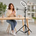 Photo 5 — Tripod H13 with ring LED light, phone holder and extendable boom arm for photo, video and streaming