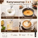 Фото 2 — Портативний капучинатор Milk Frother 3 в 1 з 3 швидкостями і змінними насадками, акумуляторний спінювач молока 1200 мАч USB