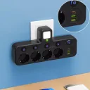 Фото 2 — Мережевий фільтр-четвірник з портами USB, Type-C і підсвіткою Cargar перехідник на 4 розетки з вимикачами, чорний
