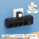 Фото 3 — Мережевий фільтр-четвірник з портами USB, Type-C і підсвіткою Cargar перехідник на 4 розетки з вимикачами, чорний