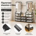 Photo 1 — Floor coat rack stand with shoe shelves, 164x137x26 cm, Black / Double rack with hooks