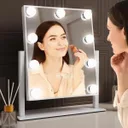 Photo 2 — Cosmetic mirror, with backlight, Hollywood, 9 LED, 10X, White / Mirror with light bulbs / Tabletop makeup mirror