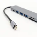 Фото 3 — USB хаб 7в1, Type-C to HDMI + SD + TF + 3хUSB + PD, Сірий / USB розгалужувач для ноутбука / ЮСБ хаб
