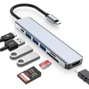 Фото 6 — USB хаб 7в1, Type-C to HDMI + SD + TF + 3хUSB + PD, Сірий / USB розгалужувач для ноутбука / ЮСБ хаб