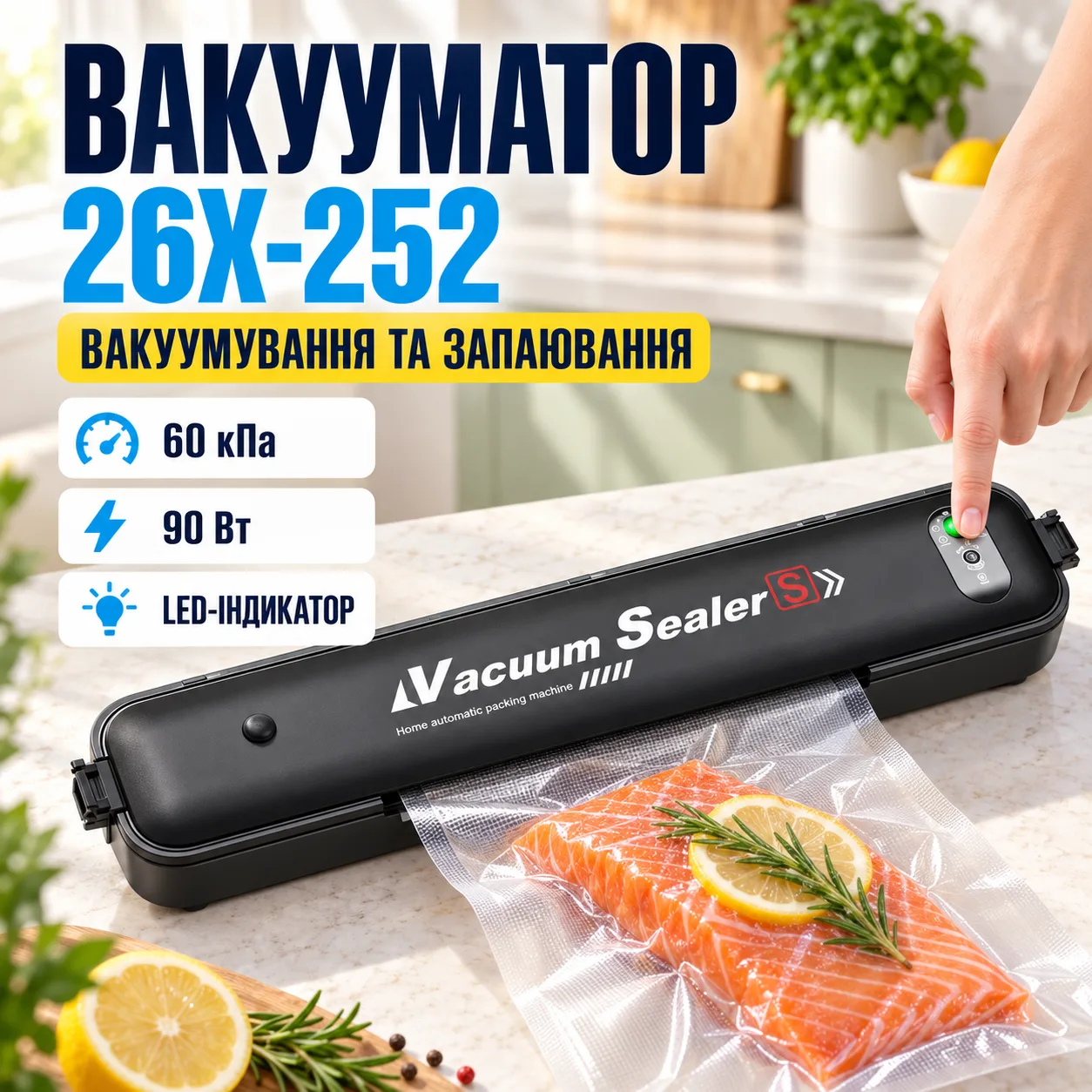 Вакуумный упаковщик продуктов Vacuum Sealer S 26X-252 Черный