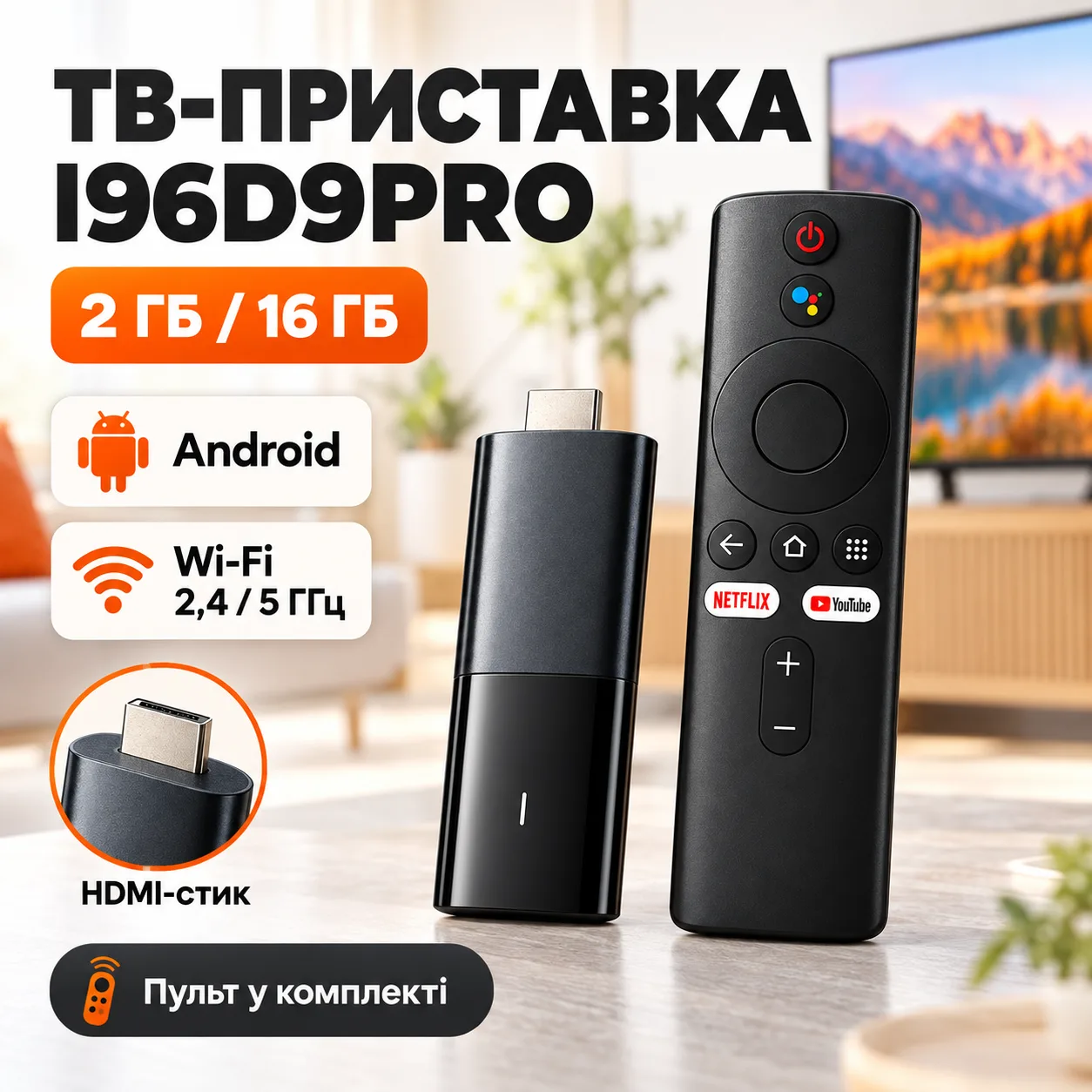 Приставка для TV (I96D9PRO) (Android 14 ОЗУ-2Gb; ПЗУ-16Gb, WIFI:2.4G+5G)