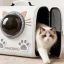 Фото 5 — Белый Рюкзак-переноска для кошек S-cat с смотровым окном и вентиляцией