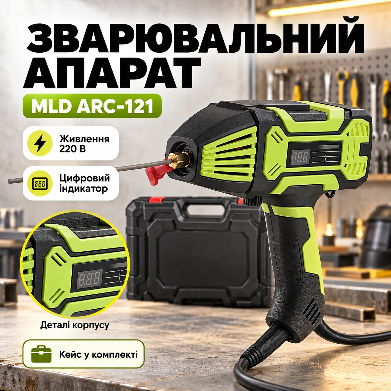 Ручной сварочный аппарат MLD ARC-121 220 В, зелёный, с маской и щёткой
