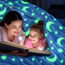 Фото 3 — Светящийся в темноте плюшевый плед со звездами HMD Magic Luminous 120×150 см, мягкий флисовый плед-одеяло день-ночь, голубой