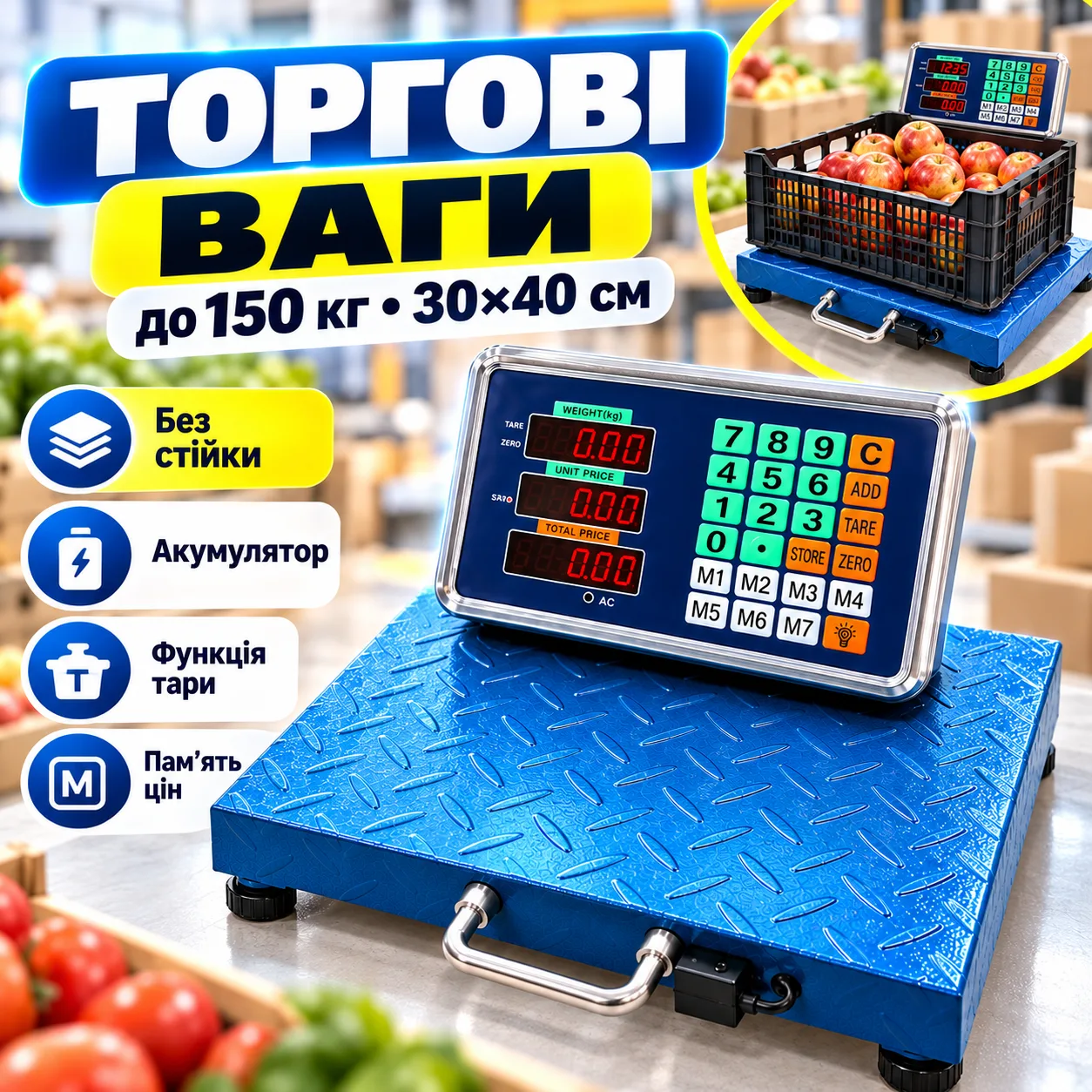Весы 150 кг / Электронные торговые весы напольные / Весы складские для магазина рынка